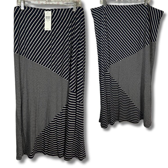 Coldwater Creek 2X Long Modest Striped Navy Skirt XXL Maxi Nautical Fisherman - Picture 1 of 6